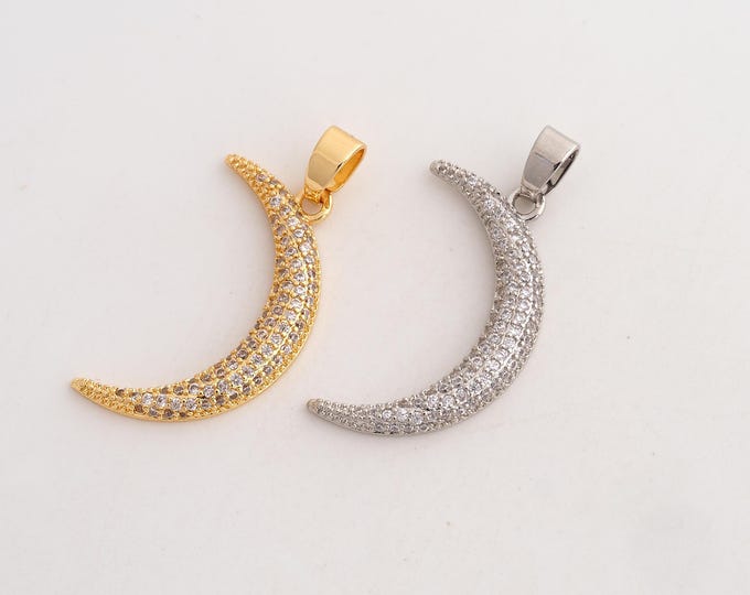 CZ Crescent Moon Pendant,Celestial Pendant,18K Gold Filled Moon Charm,DIY Jewelry Accessories,32x15.2x3mm