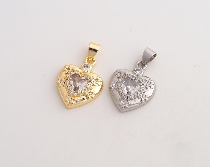 CZ Heart Pendant,Love Pendant,18K Gold Filled Heart Charm,DIY Jewelry Accessories,23.4x14.4x3.7mm