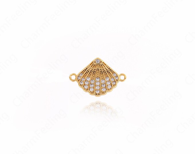 Gold Shell Connector,18K Gold Filled Conch Connector,Micro-pave CZ Shell Connector,DIY Jewelry Supplies,12.3x18x2mm