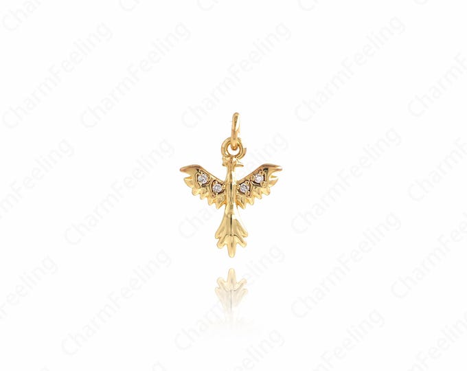 Bird Pendant, 18K Gold Filled Bird Pendant, Micro-pave CZ Wings Necklace,Animal Charm,Bird Charm,DIY Jewelry Supplies 16x11.3x1.8mm