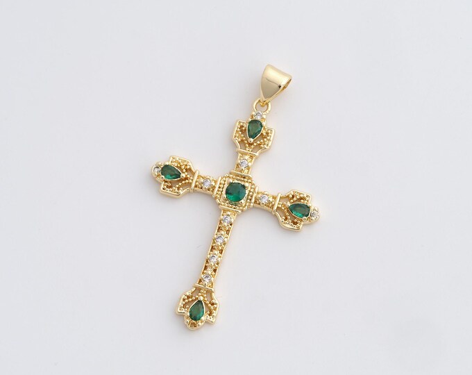Cross Pendant,Cross Charm,18K Gold Filled Christian Charm,Micropavé CZ Cross Necklace,DIY Jewelry Accessories,40.8x25.6x2.8mm