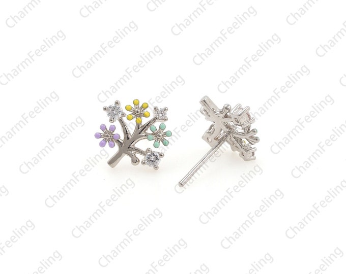 Silver Tree of Life Stud Studs,CZ Tree Crystal Earrings,Tree of Life Charm Jewelry Earrings Ear Hook Ear Pin Earrings Accessories 1pair