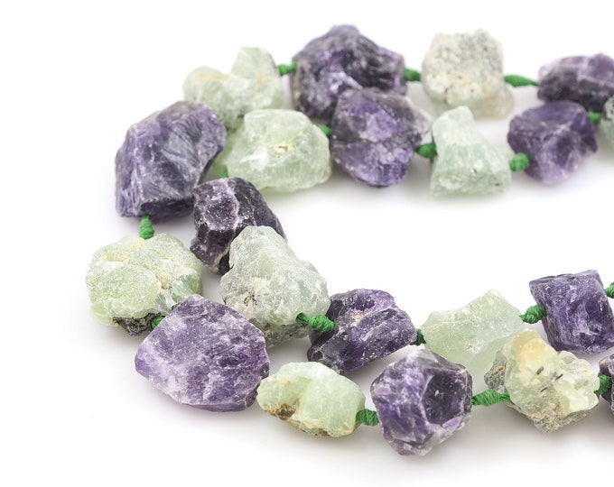 Amethyst Gemstone Beads, Prehnite Chain,Two-Color Primeval Natural Stone,Unfinished Natural Stone,Gem Chain, 25-30mm