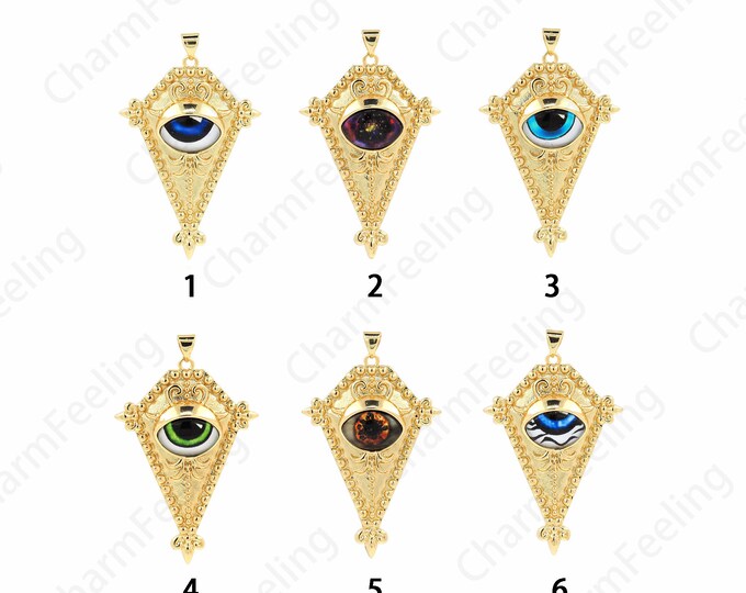 Eye Necklace,Enamel Eye Charm,Geometric Pendant,18K Gold Filled Triangle Eye Pendant,DIY Jewelry Accessories, 51x32x9mm