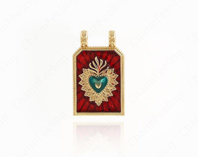 18K Gold Filled Rectangular Pendant,Heart Eye Charms,Square Pendant, Enamel Charm, DIY Jewelry Accessories,28.8x17.3x3.3mm