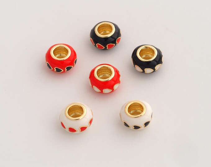 18K Gold Filled Heart Round Spacer Beads,Enamel Large Hole Beads,Tube Beads,DIY Jewelry Supplies,10x6.6mm Hole 5mm