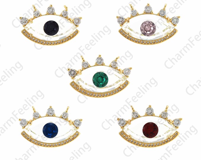 Beautiful Eye Necklace, Micropavé CZ Eye Charm, Eye Pendant, 18K Gold Filling The Third Eye Charm, DIY Jewelry Accessories,29x19.2x7.7mm