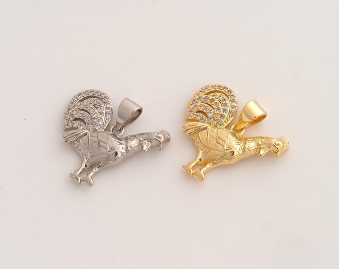 CZ Rooster Pendant,Animal Pendant,18K Gold Filled Rooster Charm,DIY Jewelry Accessories,18.5x19.6x3.5mm