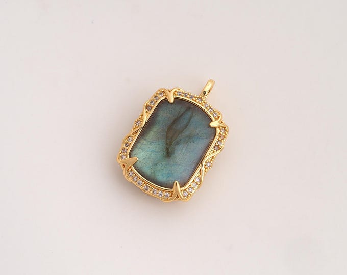 Natural Stone Pendant,Energy Stone Pendant,18K Gold Filled Square Charm,DIY Jewelry Accessories,27.8x18x7.5mm