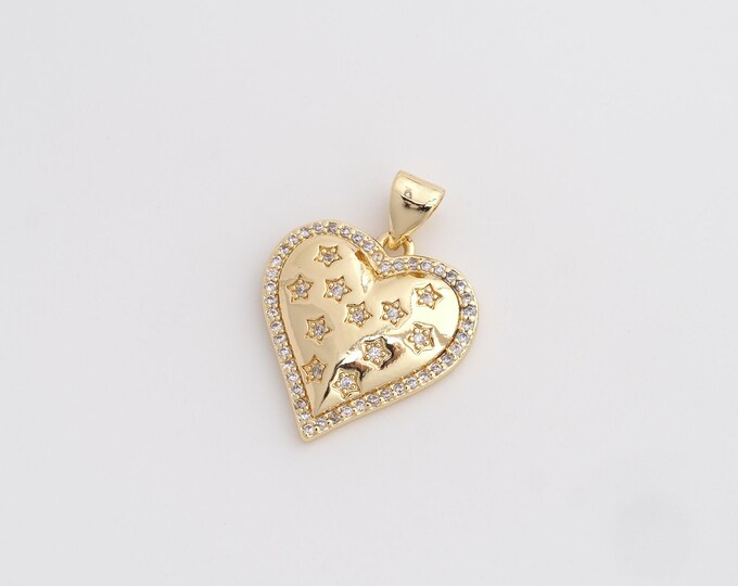 CZ Heart Pendant,Love Pendant,18K Gold Filled Heart Charm,DIY Jewelry Accessories,23.8x18x3.4mm