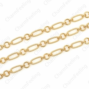 Halbfertige Texturkette, Schichtkette, Büroklammerkette, Messingkette, 18K Gold gefüllte Kabelkette, Armband-Halsketten-Zubehör 7 x 13 mm 1 Meter