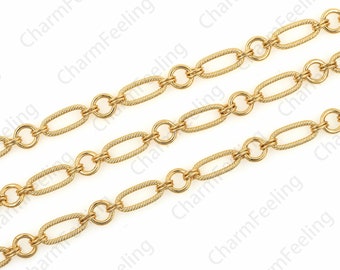 Semi-Finished Texture Chain,Layer Chain,Paper Clip Chain,Brass Chain, 18K Gold Filled Cable Chain,Bracelet Necklace Accessory 7x13mm 1 Meter