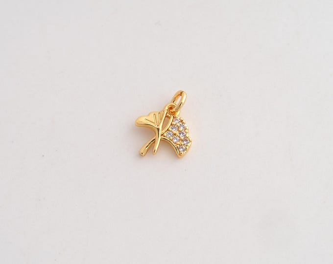 CZ Ginkgo Leaf Pendant,Leaf Pendant,18K Gold Filled Ginkgo Leaf Charm,DIY Jewelry Accessories,11.7x9x2.3mm