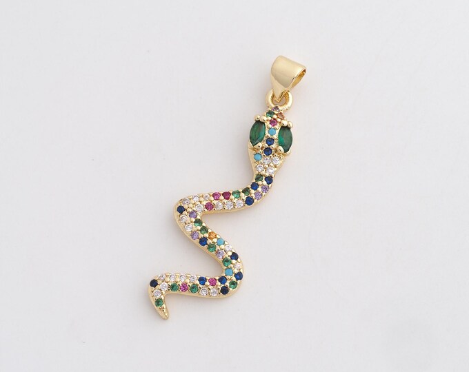 CZ Snake Pendant,Animal Pendant,18K Gold Filled Snake Charm,DIY Jewelry Accessories,39.7x13x3mm