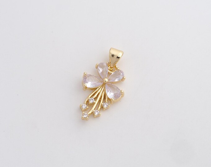 CZ Flower Pendant,Flower Pendant,18K Gold Filled Flower Charm,DIY Jewelry Accessories,23.8x13x3.6mm