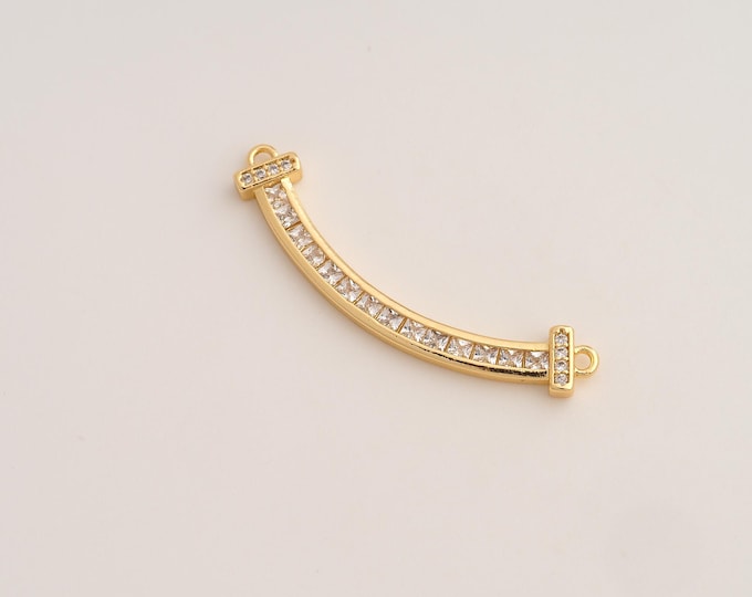 CZ Curved Bar Connector,Bar Connector,18K Gold filled Curved Bar Connector,DIY Bracelet Accessories, 37.7x10x2.8mm