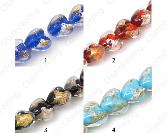 Heart Glass Spacer Beads,Gold Foil Glass Beads,Murano Spacer Beads,Necklace Beads,Heart Spacer Beads,DIY Beading Supplies,15/20mm