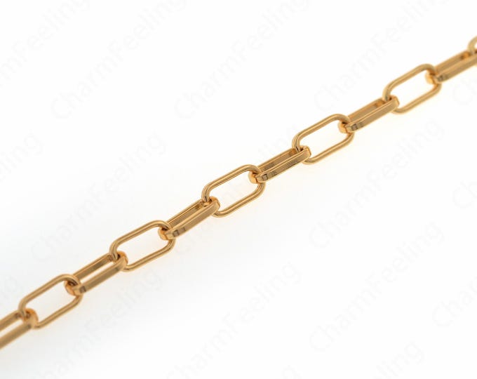 1 meter 18k Gold  Jumbo Link Paper Clip Chain，Paperclip Chain Necklace，DIY Jewelry Jewelry Making Semi-Finished Chain,10.5x5.3x1.4mm