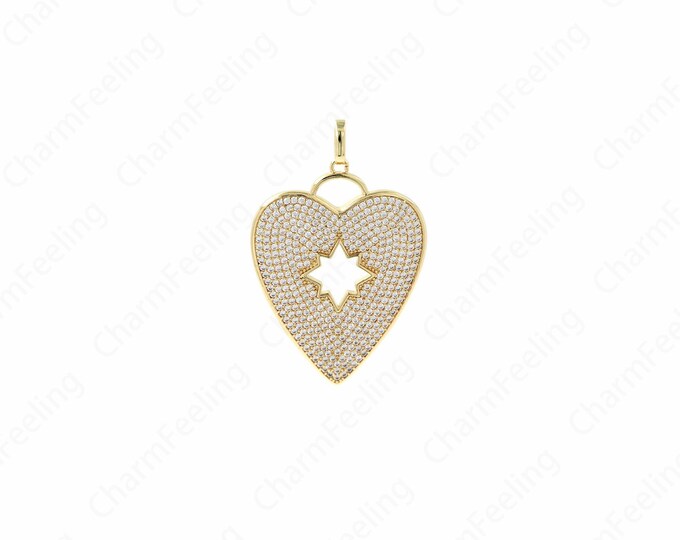 Heart Pendant,Micropavé CZ Heart Necklace,18K Gold Filled Fashion Pendant,Gift For Her,Turquoise Charm,DIY Jewelry Supplies,60x39x3mm
