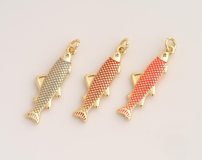 Enamel Fish Pendant,CZ Marine Life Pendant,18K Gold Filled Fish Charm,DIY Jewelry Accessories,33.2x11x3.5mm