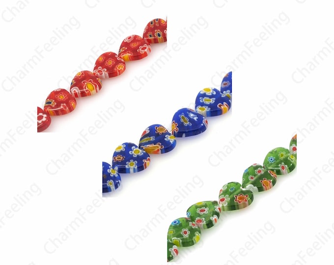 Heart Jewelry,Thousand Flower Jewelry,Heart Flower Glass Beads,Murano Glass Beads,Flower Jewelry,Love Beads,DIY Jewelry Supplies,12mm