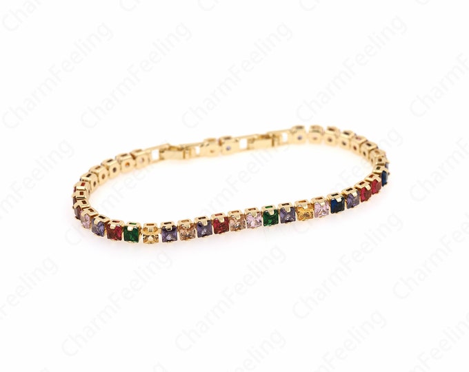 Square Tennis Bracelet,Fashion Bracelet,Adjustable Bracelet,Zircon Bracelet,Friendship Bracelet,18K Gold Filled Dainty Bracelet,20.5x4.5x4mm