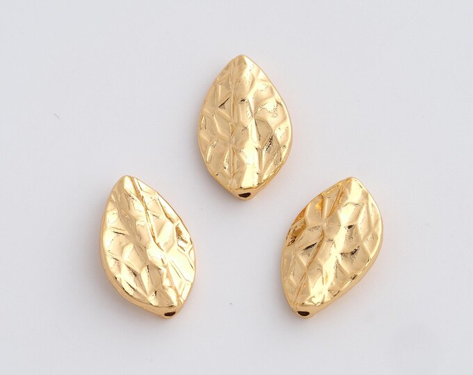 18K Gold Filled Leaf Spacer Beads,Large Hole Beads,Plant Barrel Beads, DIY Bracelet Accessories, 18.6x12x4mm