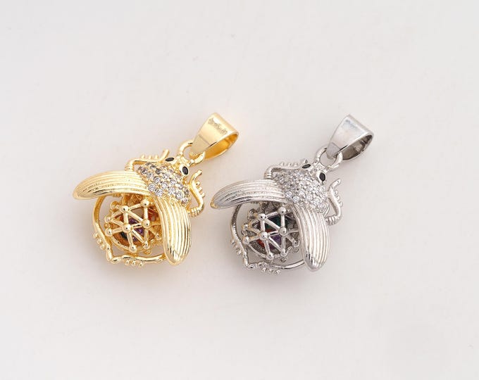 CZ Firefly Pendant,Insect Pendant,18K Gold Filled Firefly Charm,DIY Jewelry Accessories,25x17x8.5mm