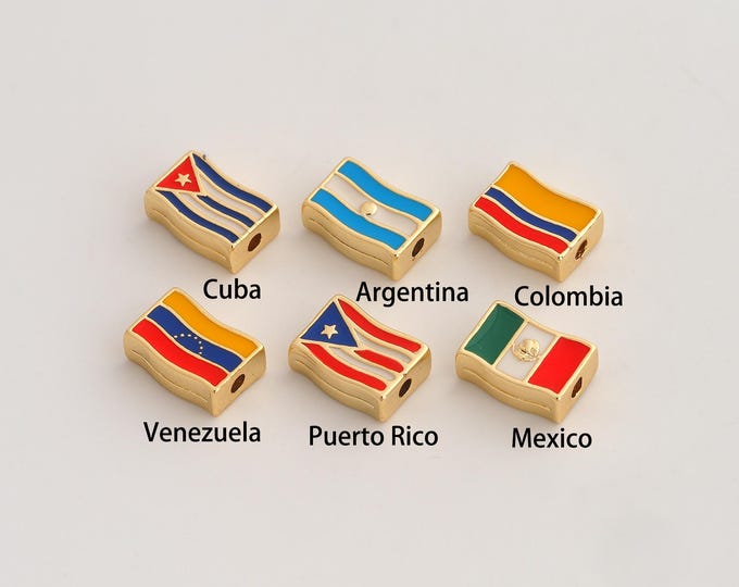 18K Gold Filled National Flag Spacer Beads,Enamel National Flag Beads,National Flag Beads,DIY Jewelry Supplies,11x8x4mm Hole 2.4mm