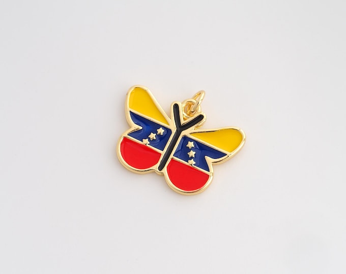 Enamel Venezuela Flag Pendant,Butterfly Flag Pendant,18K Gold Filled Venezuela Charm,DIY Jewelry Accessories,20.2x23.6x2mm