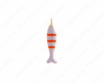 Fish Jewelry,Enamel Fish Necklace, Tropical Fish Pendant, 18K Gold Filled Fish Pendant,Marine Life Jewelry, 27x6x3mm