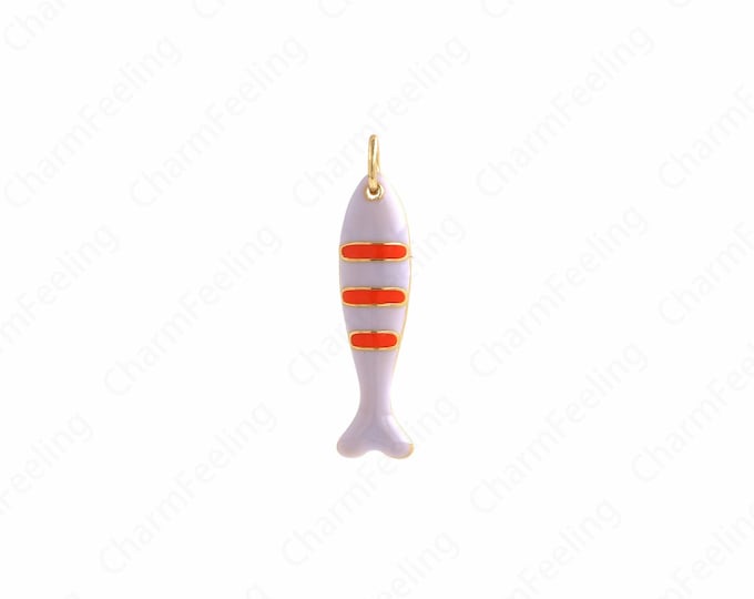 Fish Jewelry,Enamel Fish Necklace, Tropical Fish Pendant, 18K Gold Filled Fish Pendant,Marine Life Jewelry, 27x6x3mm