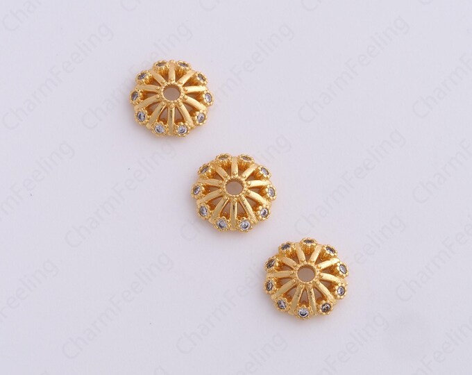 18K Gold Filled Flower Bead Caps,Pearl Caps,Round Bead Caps,Flower Caps,Spacer Jewelry, Brass Caps, DIY Gold Jewelry Making,10.5x3.2mm