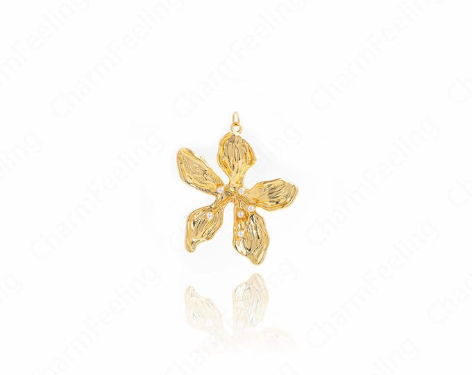 18K Gold Filled Flower Pendant,Flower Necklace,Micropavé CZ Plant Pendant,Plant Charm, DIY Jewelry Making Accessories, 49x40.5x6mm