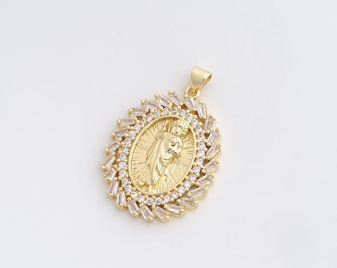 18K Gold Filled St.Jude Medallion Pendant,Micropavé CZ Gold Saint Jude Thaddeus Necklace,DIY Jewelry Supplies,35.5x24.6x4mm