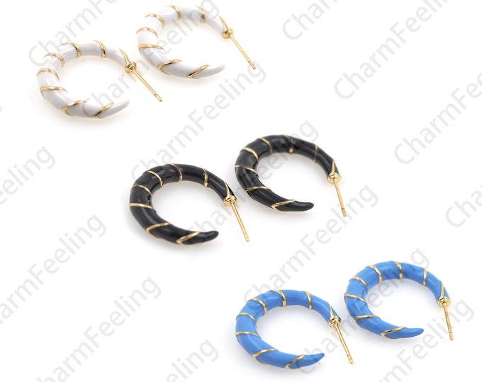C-Shaped Earrings Enamel Moon Earrings Crescent Earrings Enamel Earrings Enamel Charm Earrings Charm 23x4.8mm 1 pair