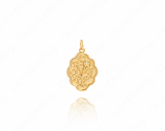 Gold Rose Necklace, 18K Gold Filled Rose Pendant, Rose Charm, A Gift For Her,DIY Jewelry Making Accessories 24.3x14.7x1.5mm