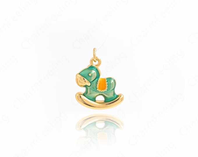 Wooden Horse Charms,Animal Charm, 18K Gold Filled Toy Charm,Enamel Charms, DIY Jewelry Supplies, 21.5x16.5x3mm