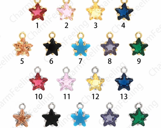 Cubic Zirconia Star Necklace, Cubic Star Charm, CZ Mini Star Pendant, DIY Jewelry Making Accessories 9.4x7.3x3.9mm