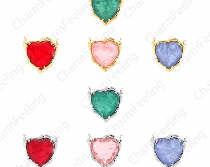 Heart Crystal Pendant, 18K Gold Filled Love Charm, Glass Necklace, Heart Pendant, Love Pendant, DIY Jewelry Supplies, 24x24x6.5mm