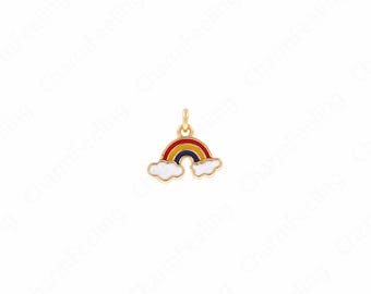 Pendentif arc-en-ciel en émail rempli d'or 18 carats, collier arc-en-ciel, breloque arc-en-ciel, breloque en émail, accessoires de bijoux DIY 11,5 x 12,5 x 1,7 mm