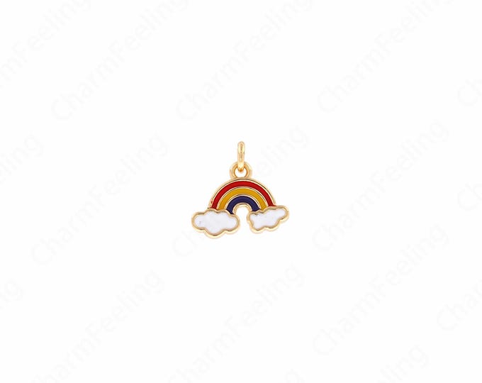 18K Gold Filled Enamel Rainbow Pendant, Rainbow Necklace, Rainbow Charm, Enamel Charm, DIY Jewelry Accessories 11.5x12.5x1.7mm