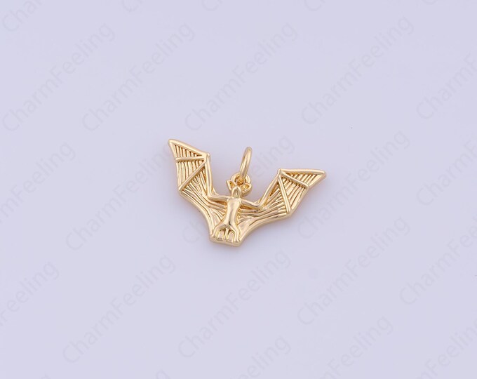 Bat Pendant, Micropavé CZ Bird Necklace, 18K Gold Filled Bat Charm, Bird Charm, DIY Jewelry Supplies, 13.4x20.5x2.7mm