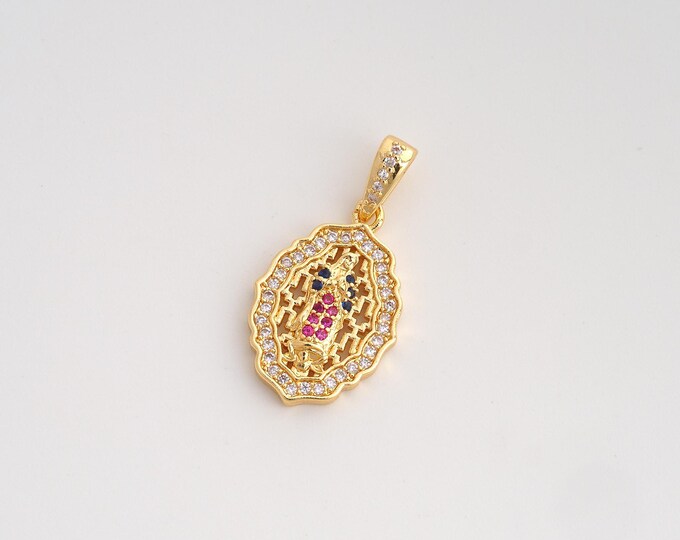 CZ Virgin Mary Pendant,Religious Pendant,18K Gold Filled Catholic Charm,DIY Jewelry Accessories,24.8x13x2.7mm