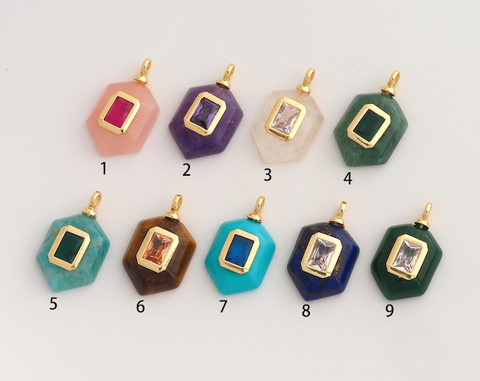 Natural Stone Pendant,Energy Stone Pendant,18K Gold Filled Stone Charm,DIY Jewelry Accessories,26.4x15x8mm