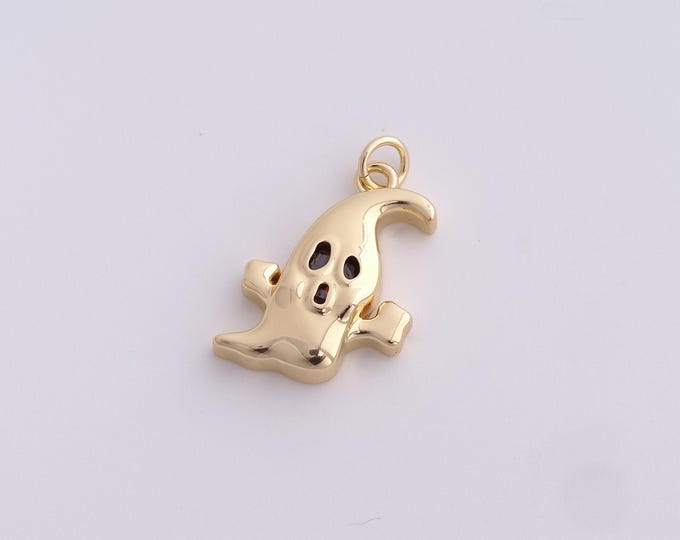 Ghost Pendant,Gold Ghost Necklace, 18K Gold Filled Mystery Necklace, 18K Gold Filled Ghost Charm, DIY Jewelry Supplies, 23.6x14.6x4.5mm