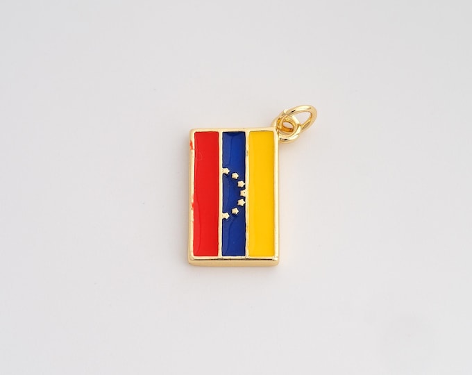 Enamel Venezuela Flag Pendant,Venezuela Pendant,18K Gold Filled Flag Charm,DIY Jewelry Accessories,25x18x2mm