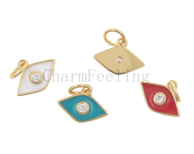 Gold Eye Pendant,Enamel  Eye Necklace,Protection and Good Luck Charm 12*11.5*2mm
