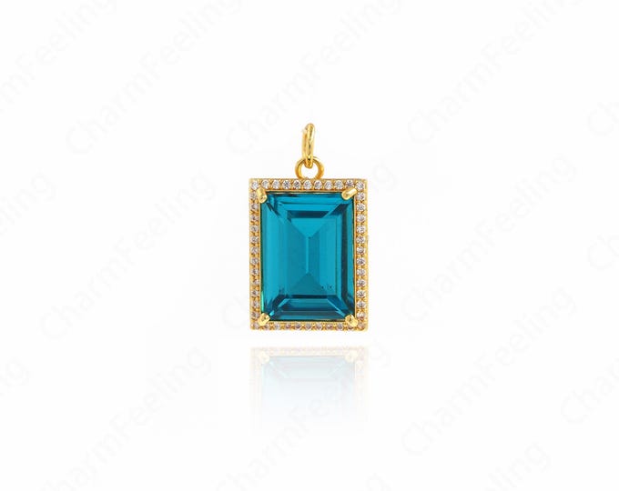 18K Gold Filled Geometric Necklace,Rectangular Pendant,Micropavé CZ Medal Charm, Suitable For DIY Jewelry Making Accessories,22.5x13x8.4mm