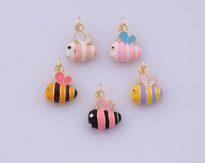 Enamel Bee Charm,18K Gold Filled Insect Pendant,Bee Pendant,DIY Jewelry Making Accessories,17x11x5.8mm